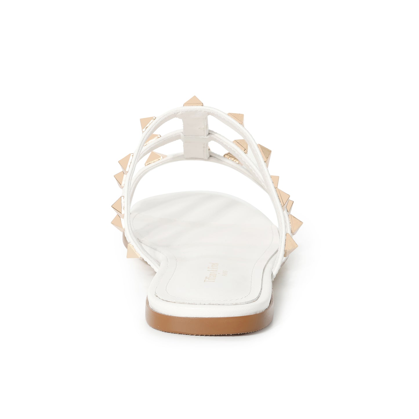White Triple-Strap Studded Leather Sandals