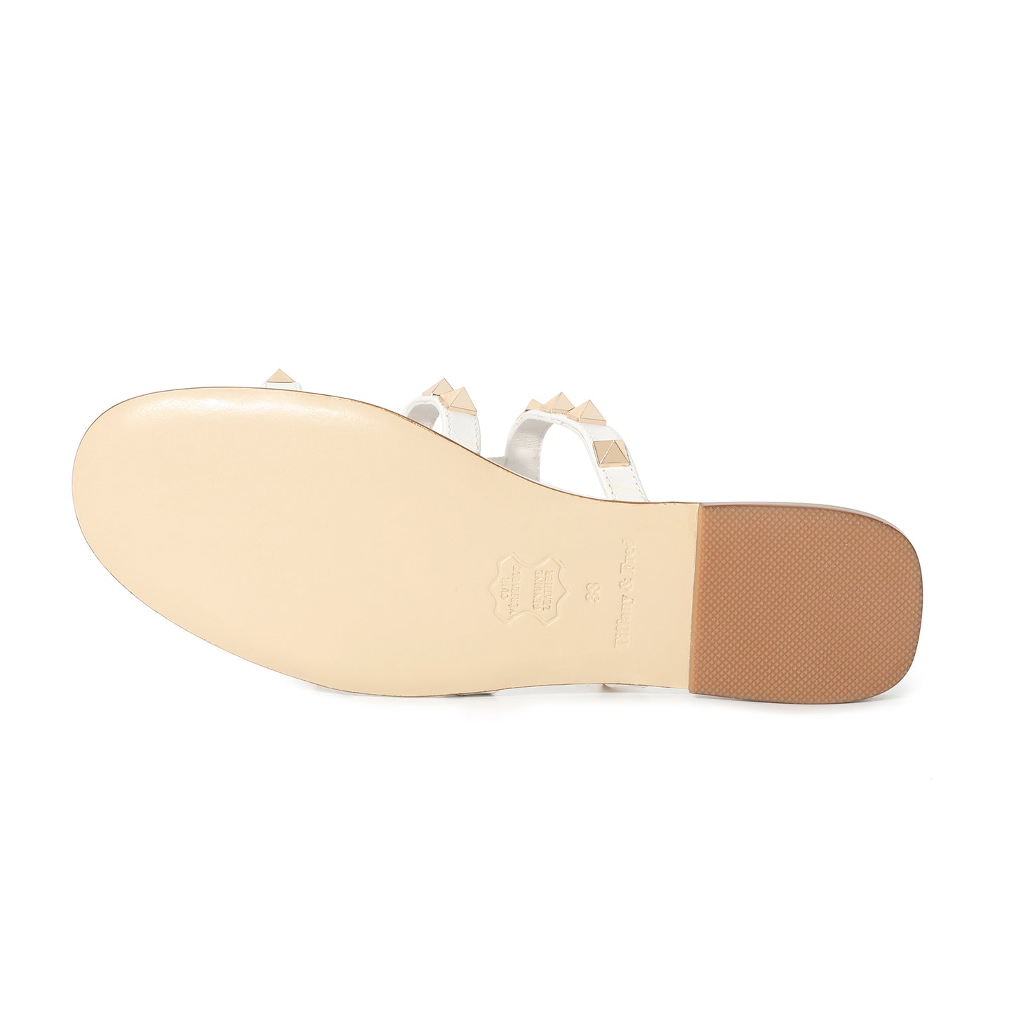 White Triple-Strap Studded Leather Sandals