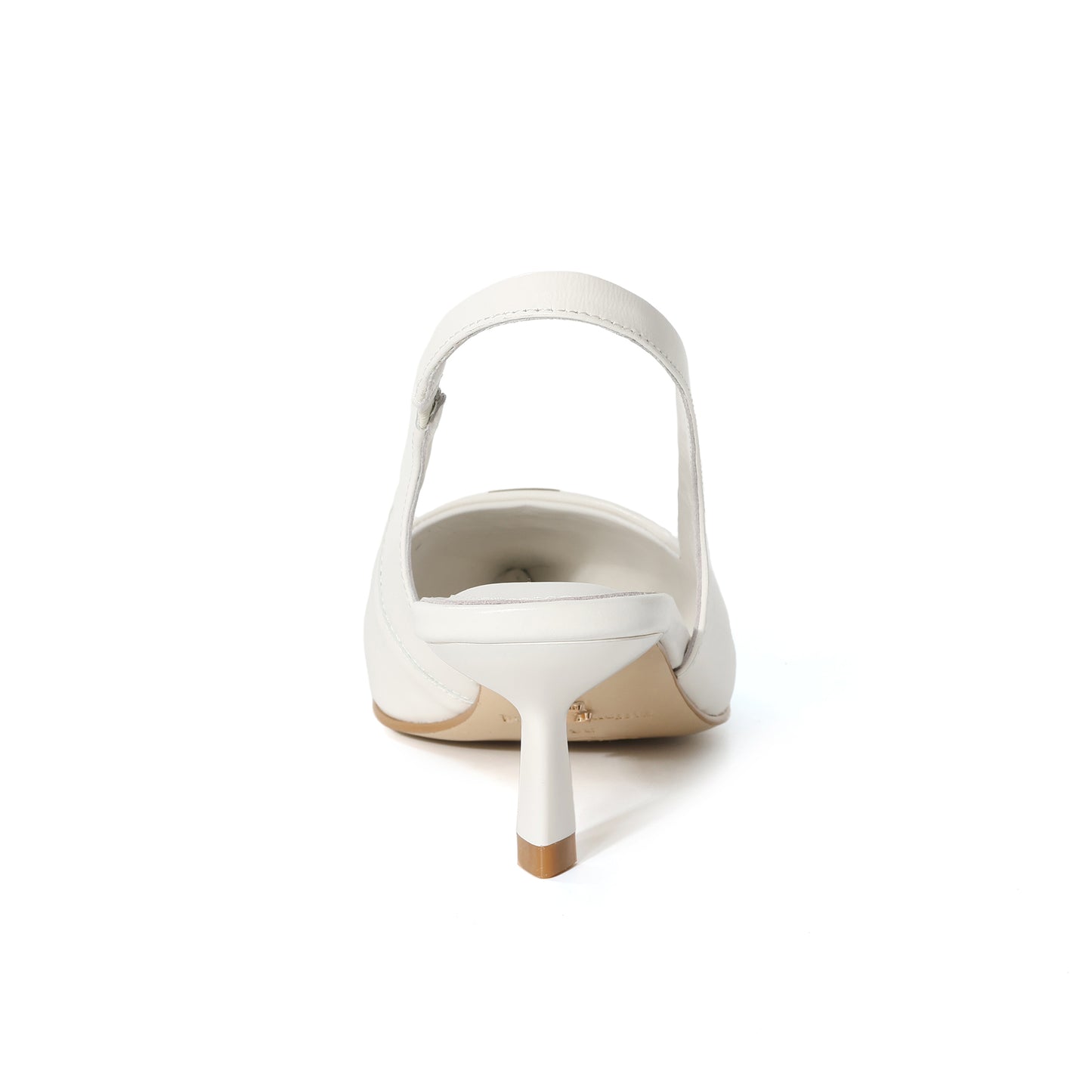 White Leather Slingback Pointed Kitten Heel with Logo Accent