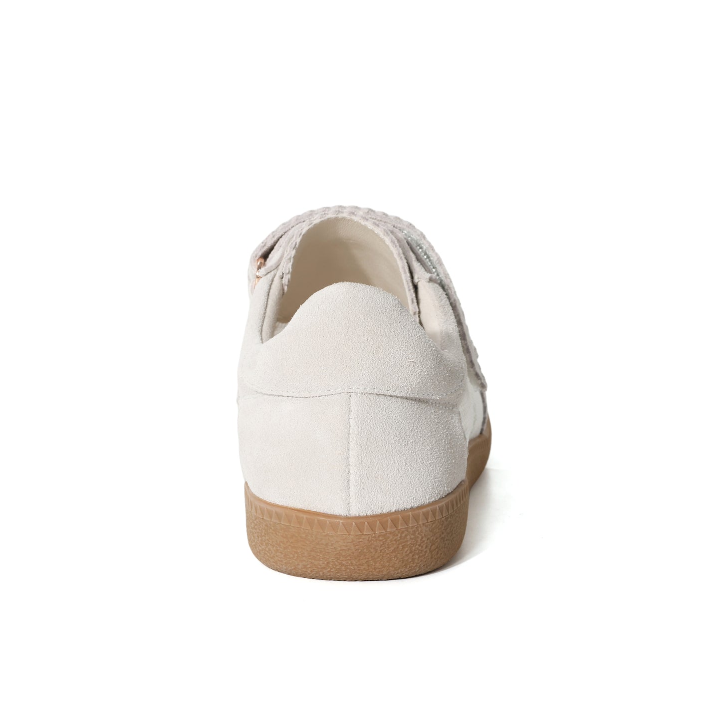 White Suede Leather Triple-Strap Mesh Sneakers