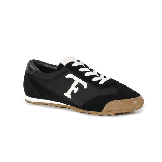 Black Leather Varsity Low-Top Sneakers