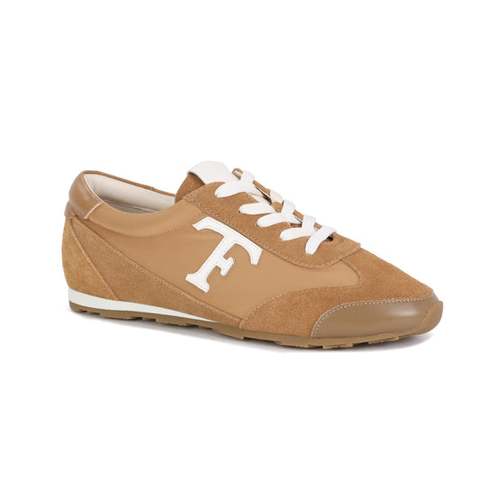 Beige Leather Varsity Low-Top Sneakers