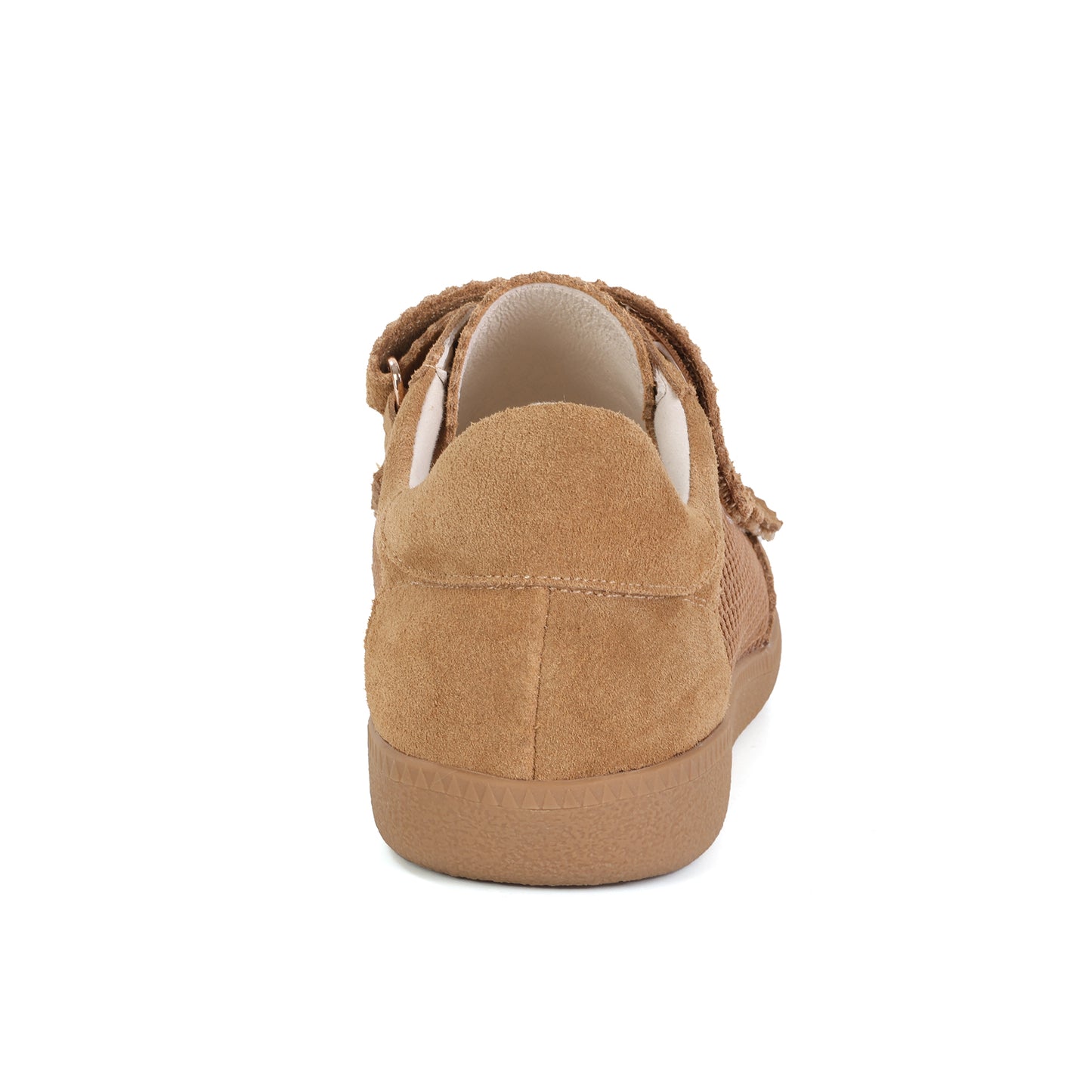 Beige Suede Leather Triple-Strap Mesh Sneakers