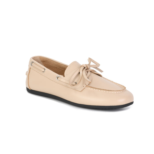 Beige Leather Heritage Boat Shoe Loafer