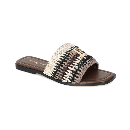Beige/Brown Amalfi Crochet Raffia and Leather Sandal