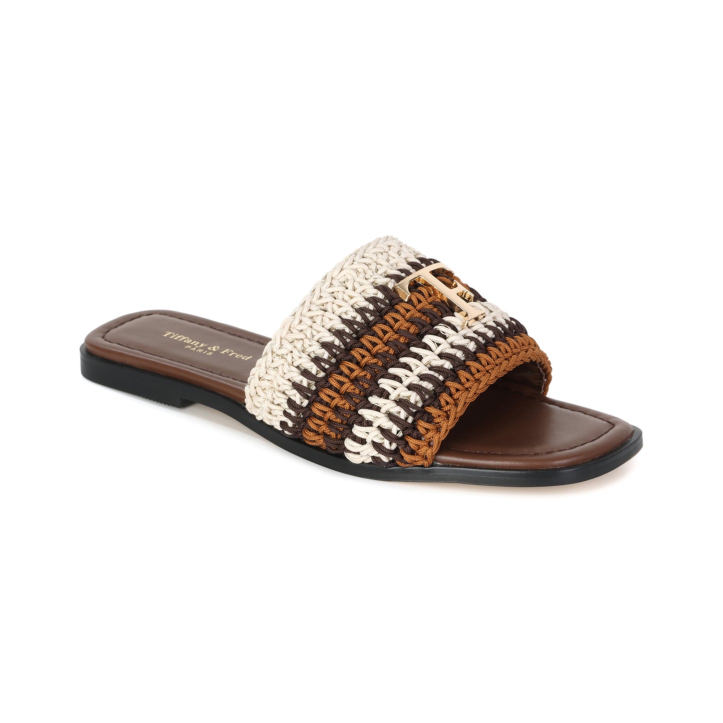 Tan Amalfi Crochet Raffia and Leather Sandal