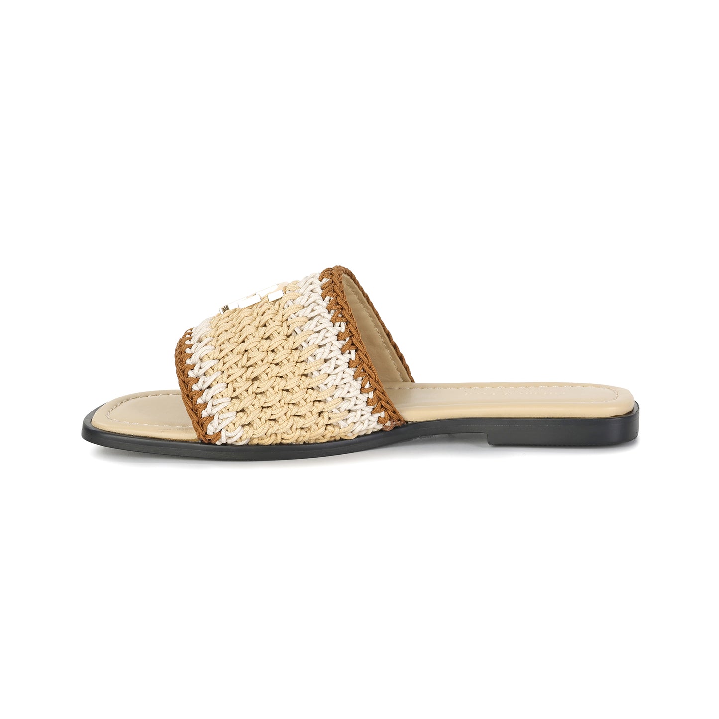 Natural Raffia Amalfi Crochet Raffia and Leather Sandal
