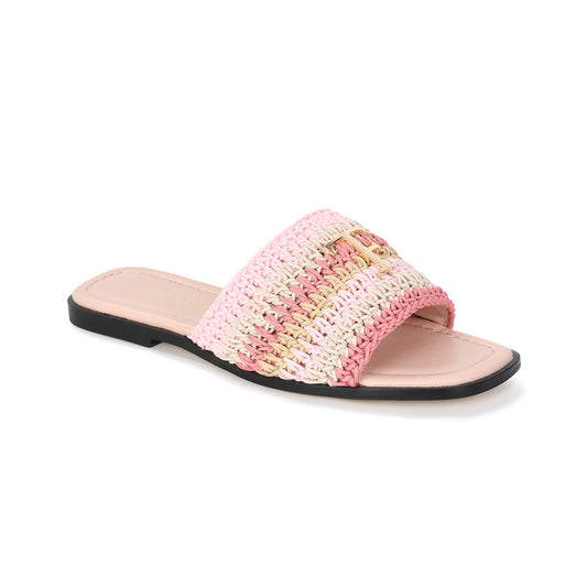 Blush Amalfi Crochet Raffia and Leather Sandal