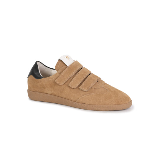 Beige Triple-Strap Suede Sneaker