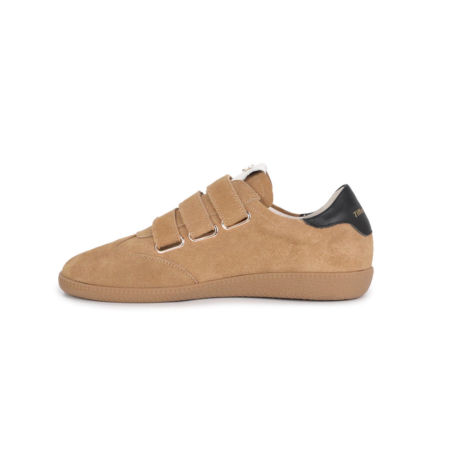 Beige Triple-Strap Suede Sneaker