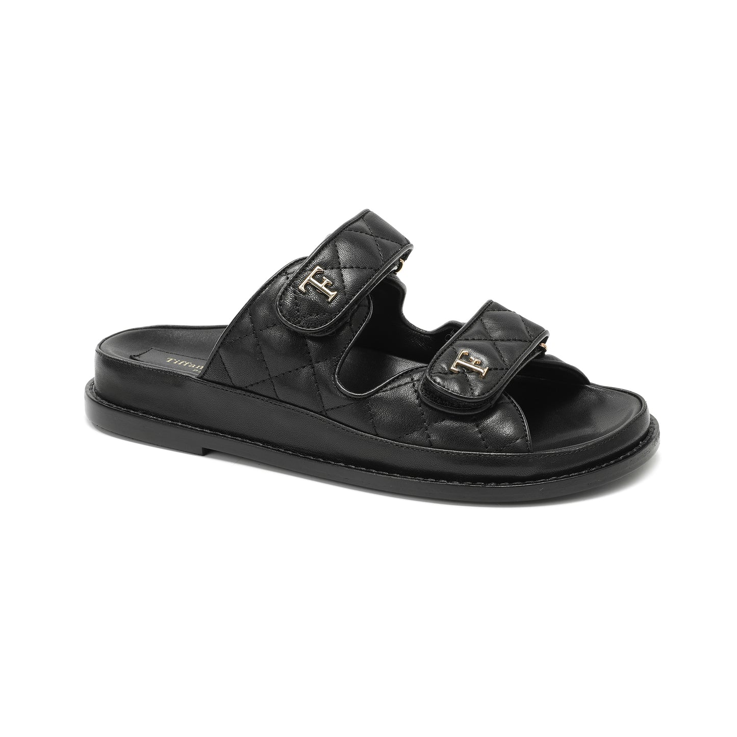 Black Double-Strap Quilted Leather Slide