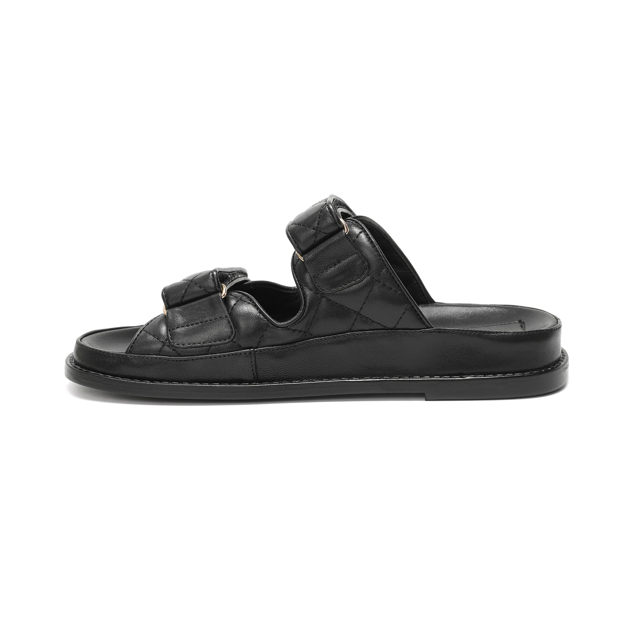 Black Double-Strap Quilted Leather Slide – Tiffany & Fred Paris