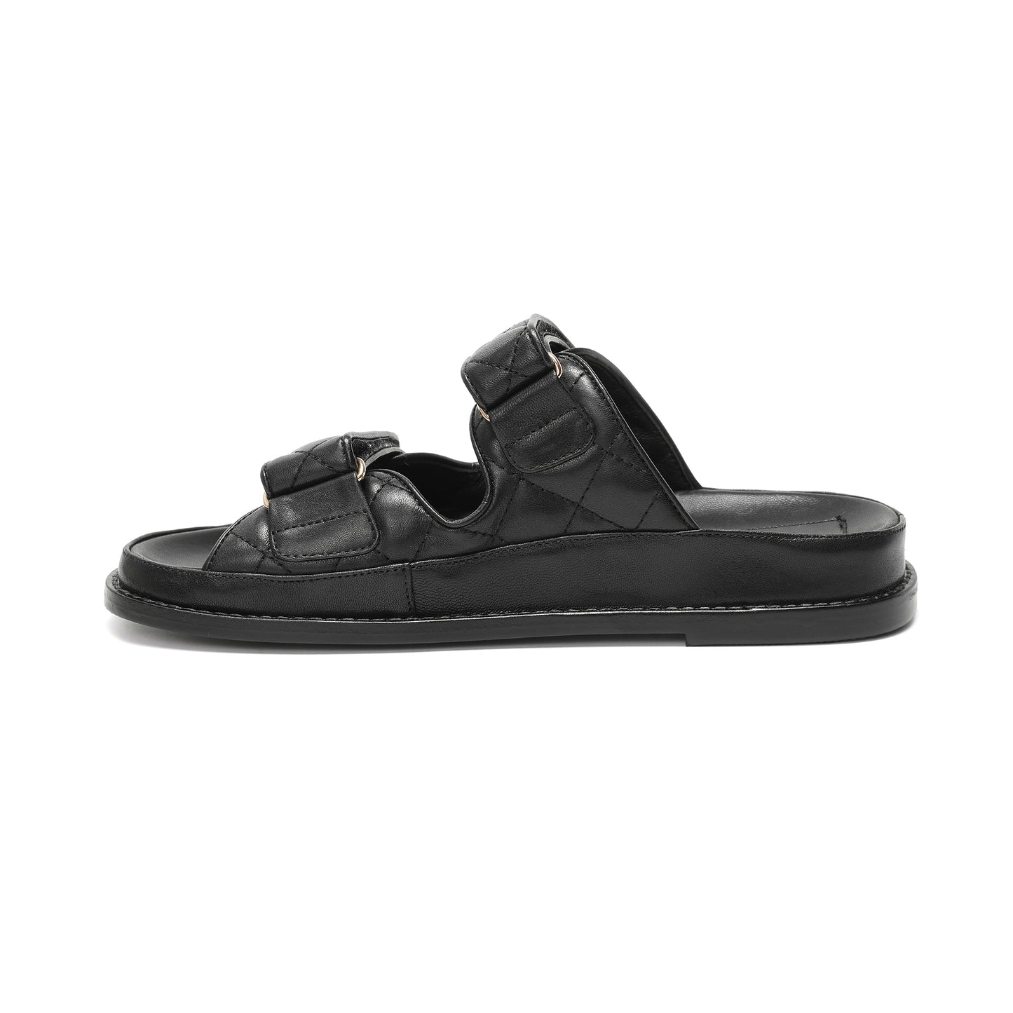 Black Double-Strap Quilted Leather Slide