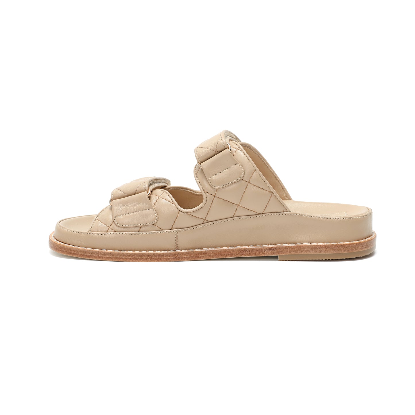 Tan Double-Strap Quilted Leather Slide