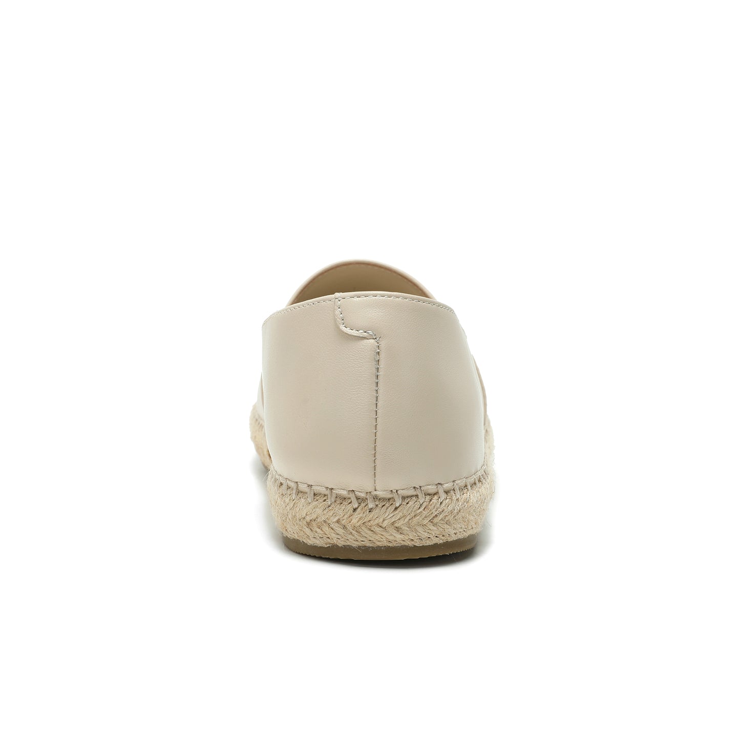 Beige Leather and Esparto Rope-Stitched Contrast Espadrille