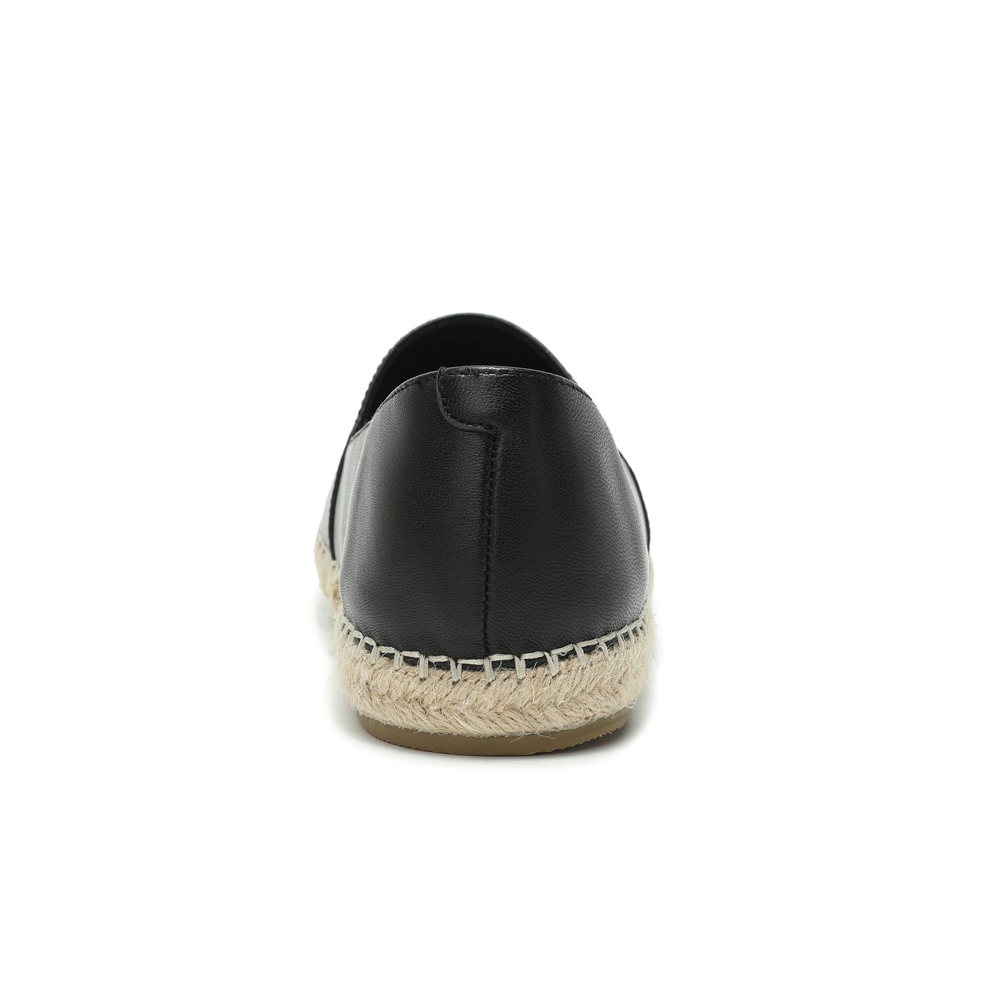 Black Leather and Esparto Rope-Stitched Contrast Espadrille