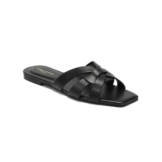 Black Interwoven Leather Sandal