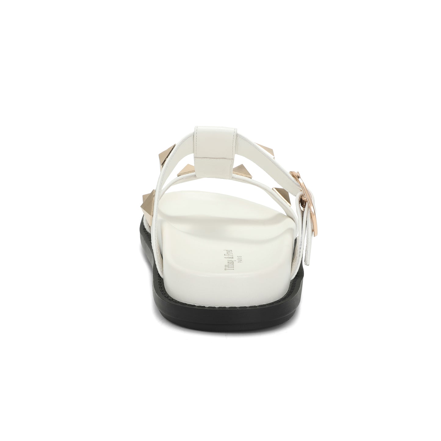 White Leather Studded Double Crossover Strap Sandal