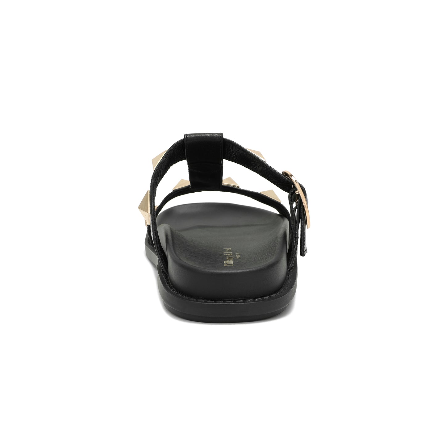Black Leather Studded Double Crossover Strap Sandal