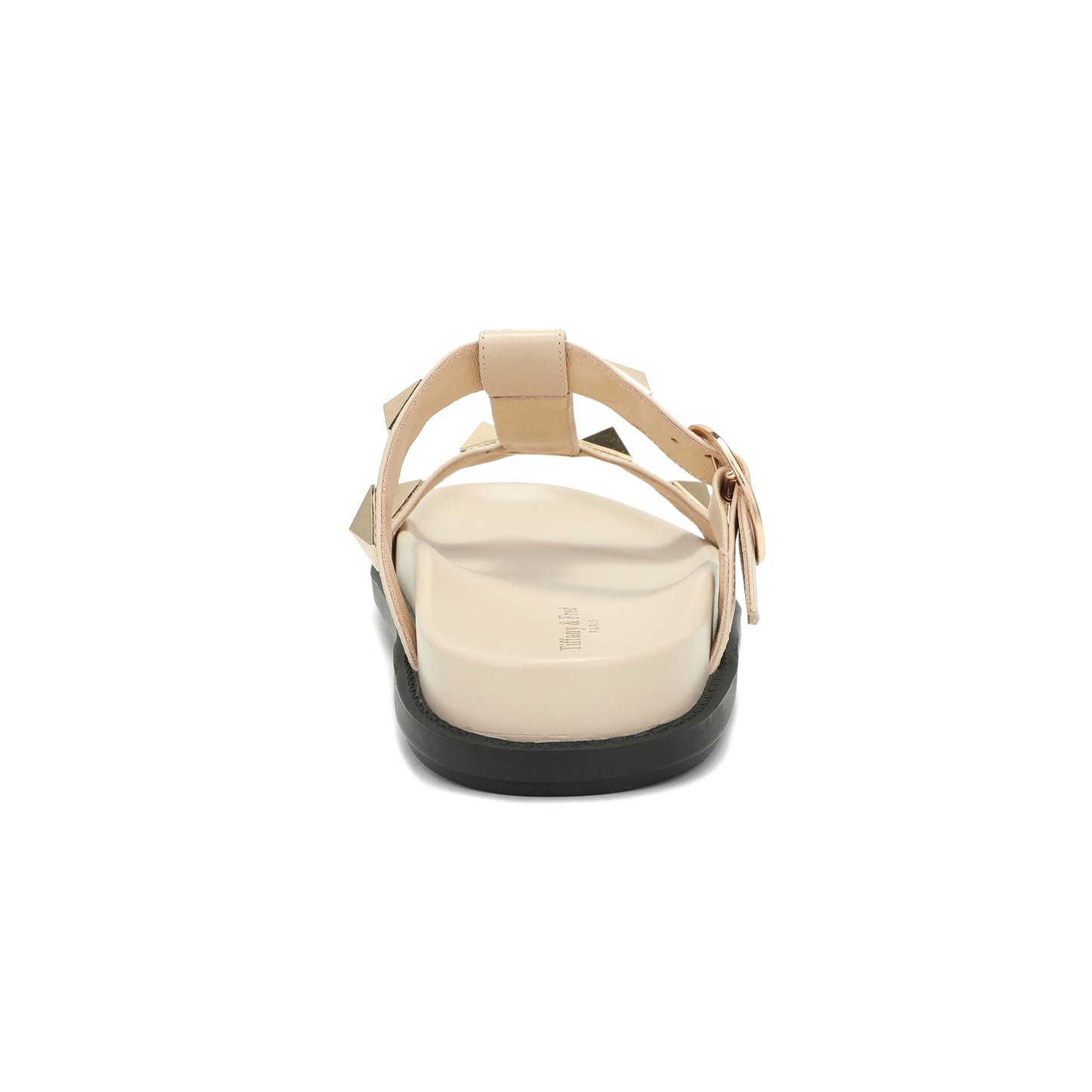 Beige Leather Studded Double Crossover Strap Sandal
