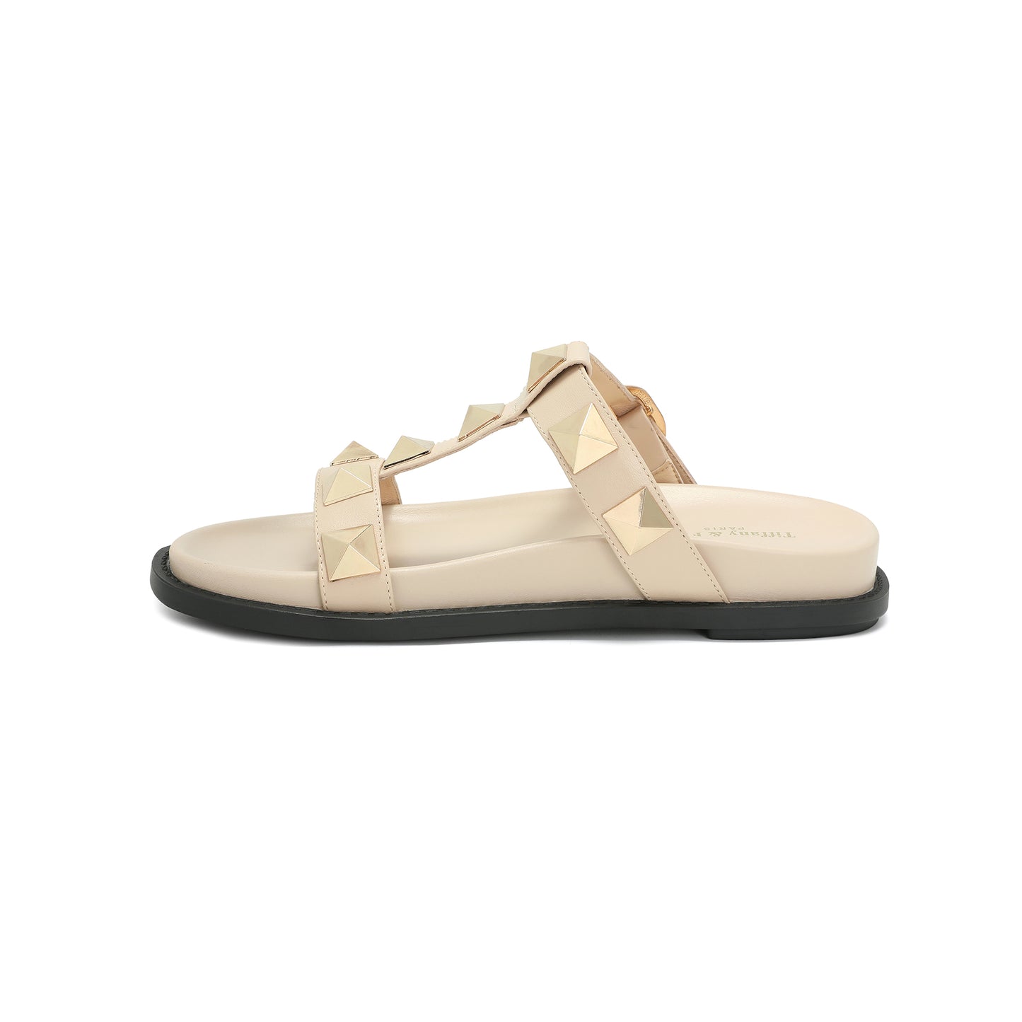 Beige Leather Studded Double Crossover Strap Sandal