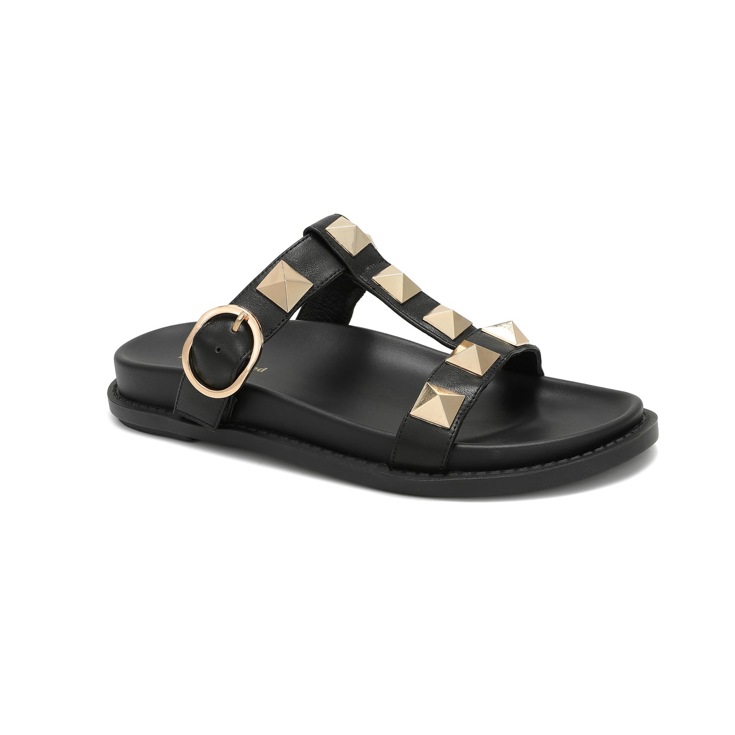 Black Leather Studded Double Crossover Strap Sandal
