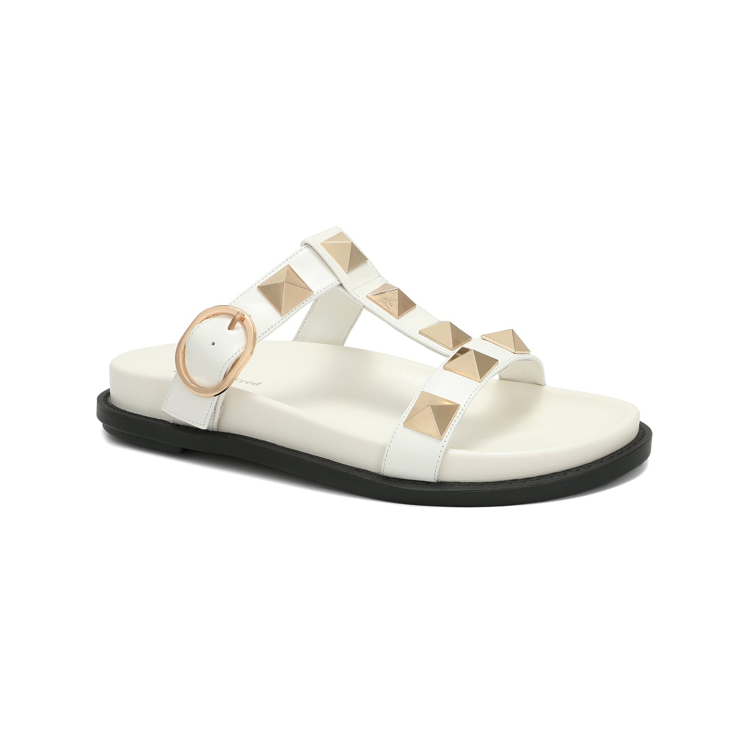 White Leather Studded Double Crossover Strap Sandal