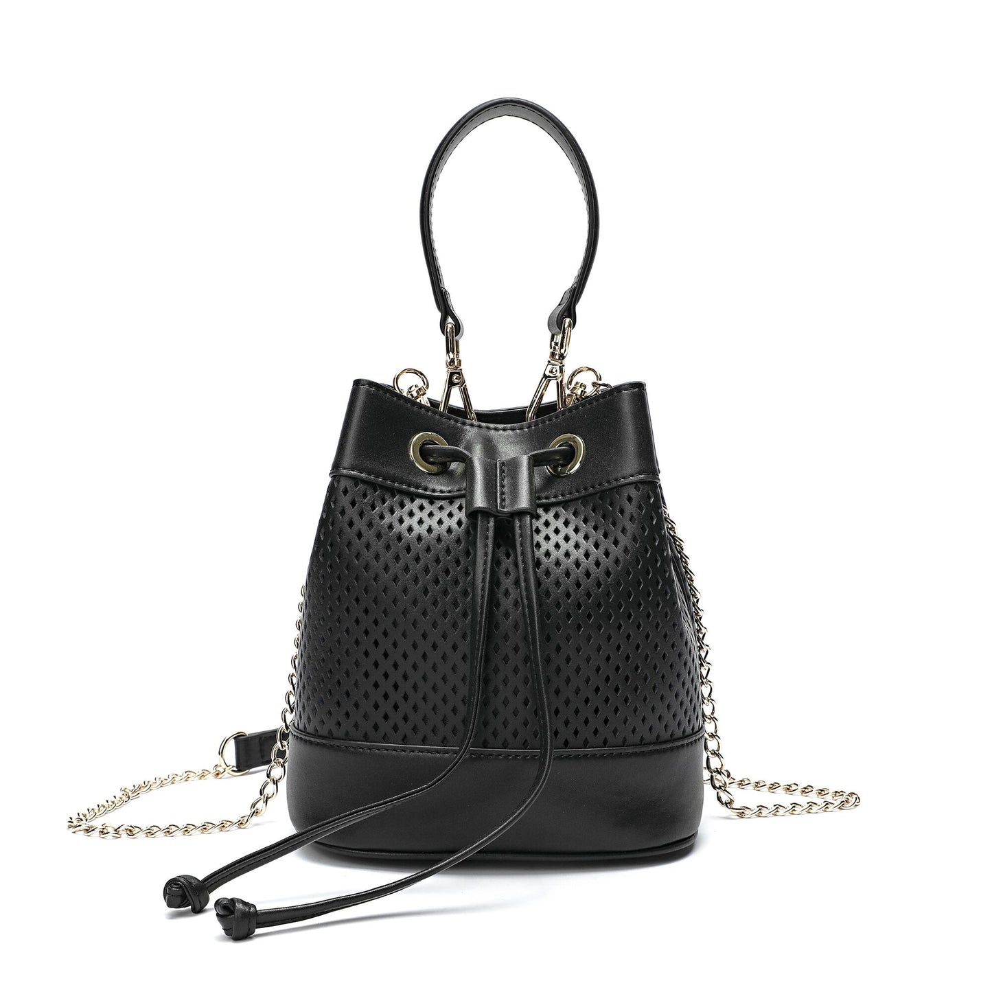 Perforated Smooth Leather Drawstring Bag