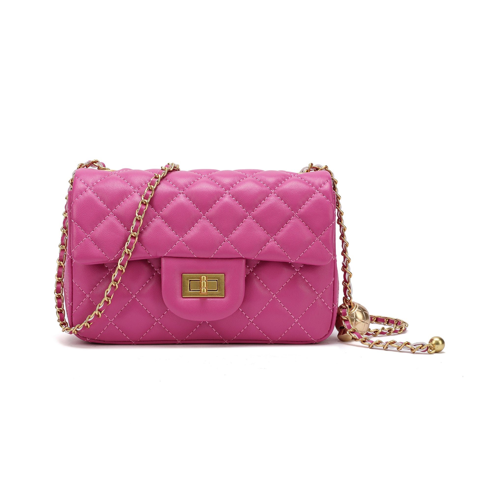 Red Leather-Look Quilted Chain Strap Shoulder Bag