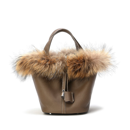 Tiffany & Fred Full-Grain Pebble Leather & Genuine Fox Fur