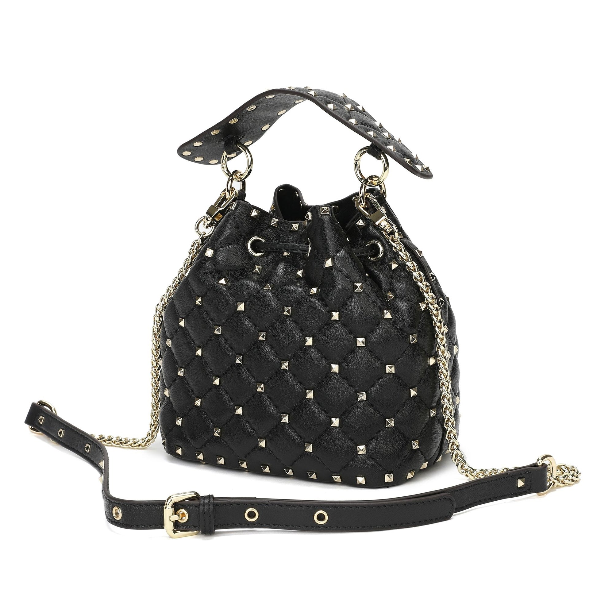 Quilted Studded Lambskin Drawstring Shoulder Bag – Tiffany & Fred Paris
