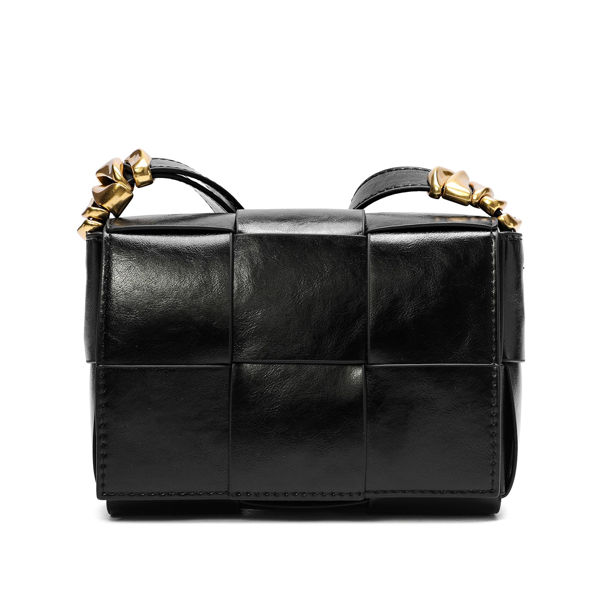 Black Padded Woven Leather Crossbody Bag