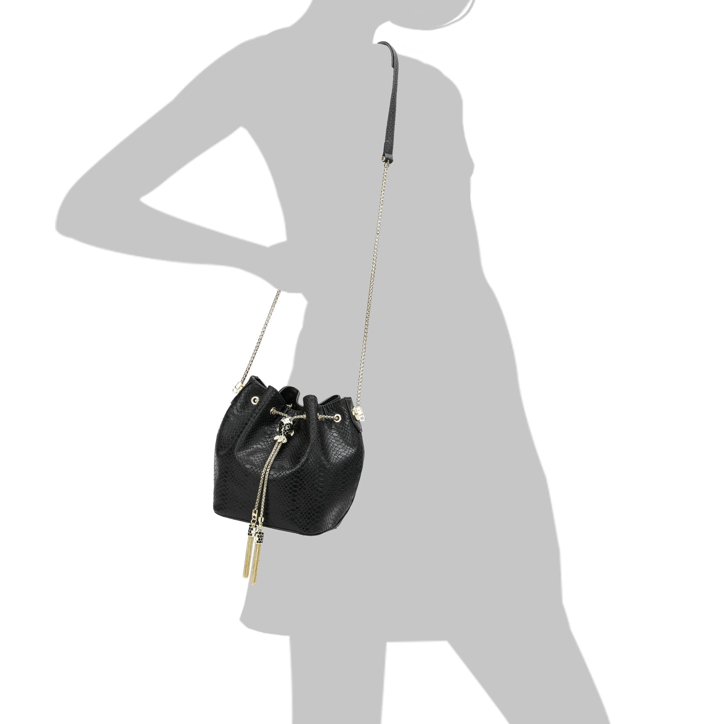 Tiffany & Fred Snake Pattern Leather Drawstring/ Shoulder Bag