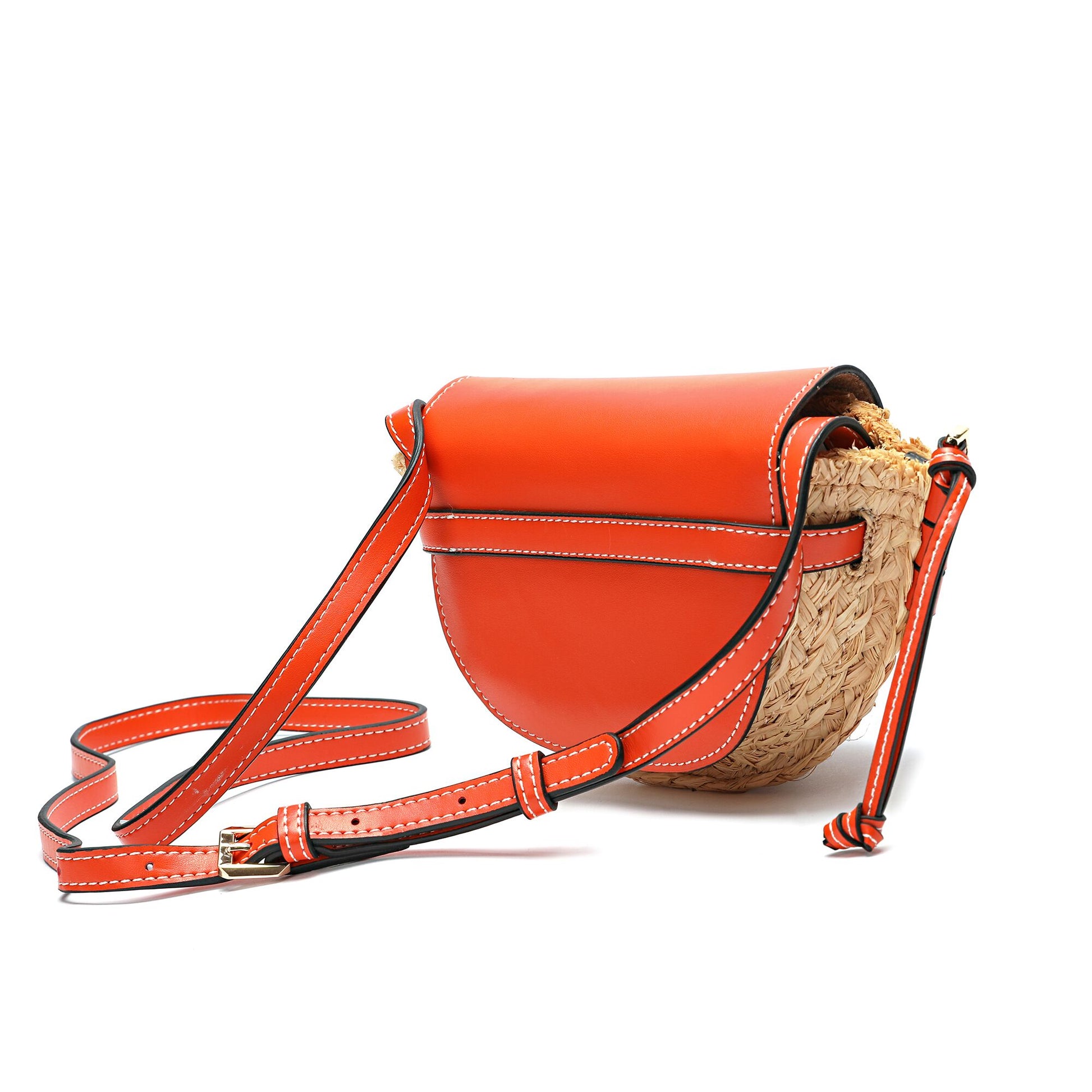 Full-grain Smooth Leather/ Straw Crossbody Bag With Bow Accent