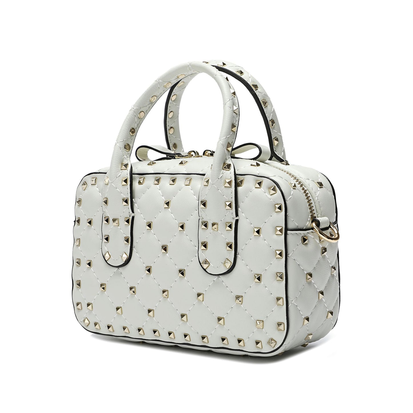 Double-handle Studded And Quilted Lambskin Shoulder Bag