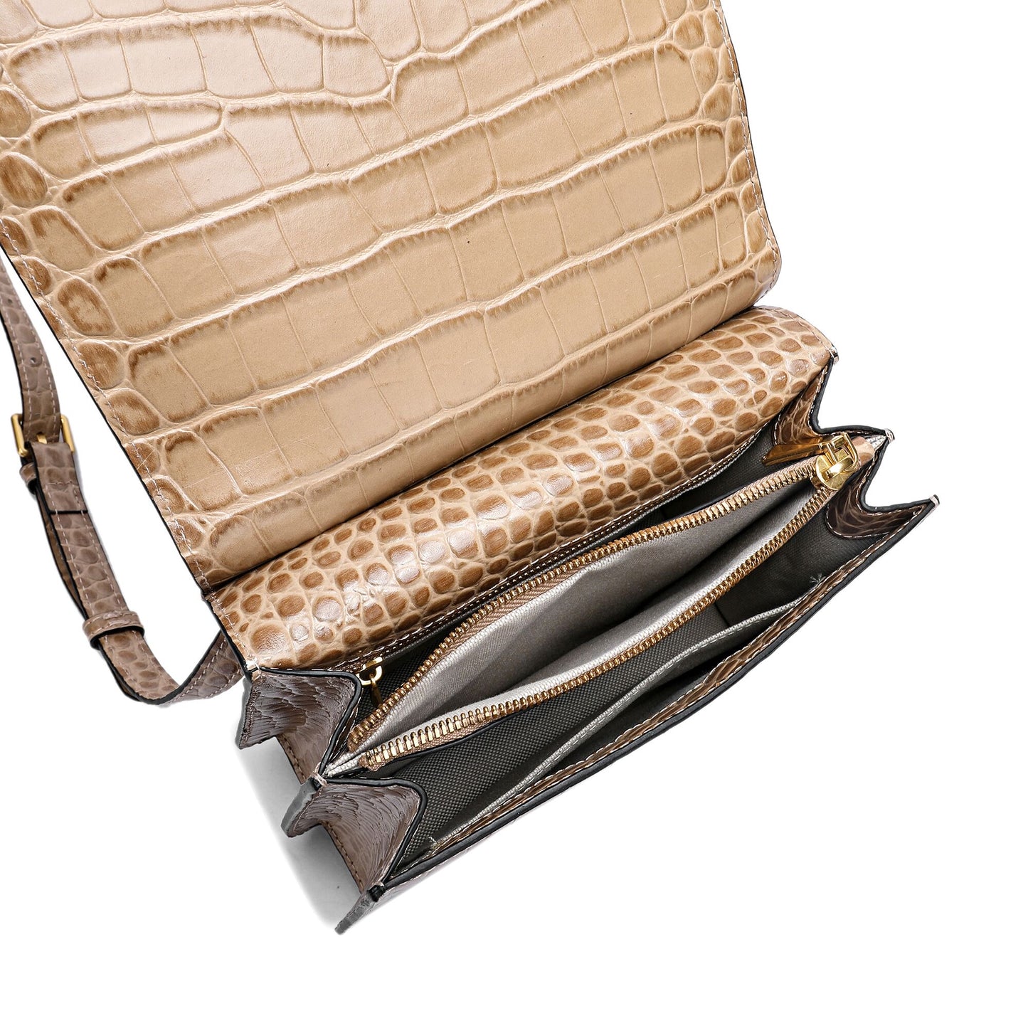 Alligator Embossed Leather Flap-over Shoulder/ Messenger Bag