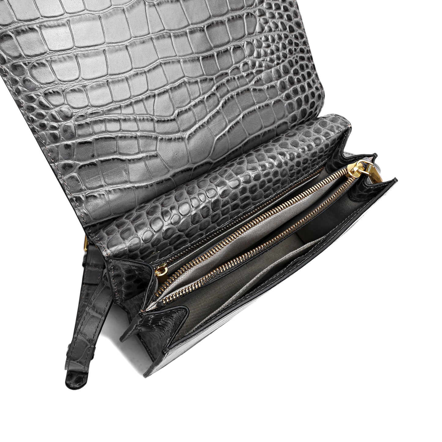 Alligator Embossed Leather Flap-over Shoulder/ Messenger Bag