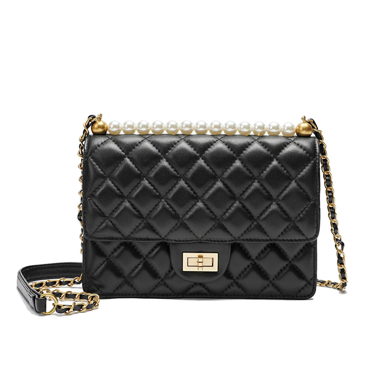 Full-grain Lambskin Leather Shoulder Bag Embellished With Faux Pearls