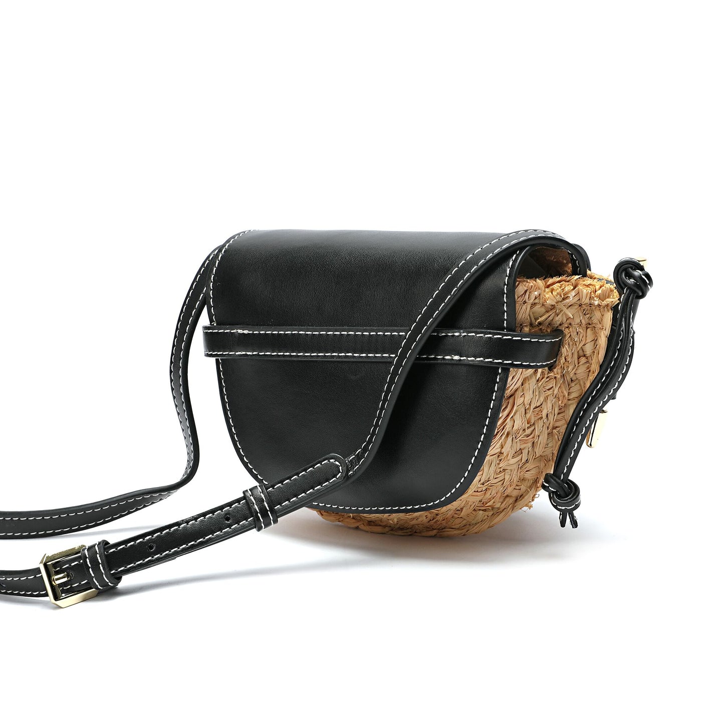 Full-grain Smooth Leather/ Straw Crossbody Bag With Bow Accent