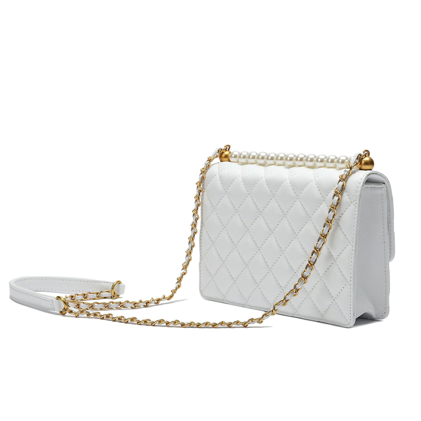 Full-grain Lambskin Leather Shoulder Bag Embellished With Faux Pearls
