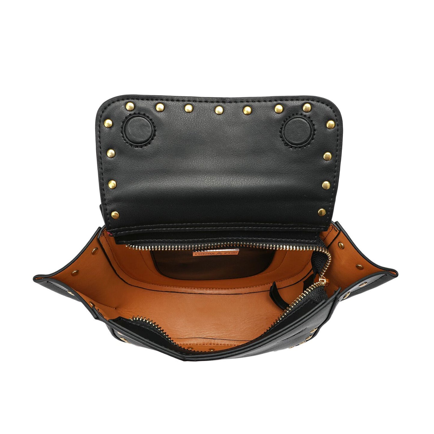 Full-grain Smooth Leather Studded Flap Shoulder/ Crossbody/ Messenger Bag