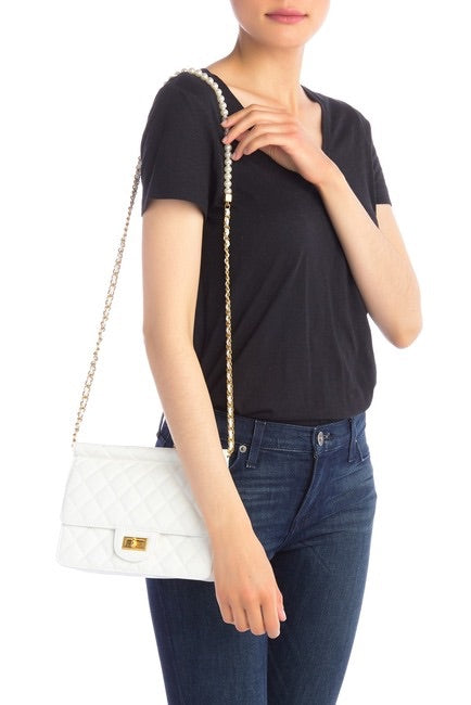 Faux Pearl Embellished Quilted Lambskin Crossbody Bag