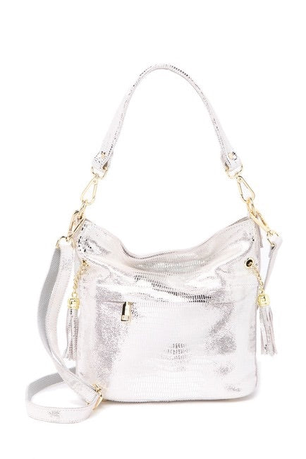 Lizard Embossed Leather Shoulder Bag