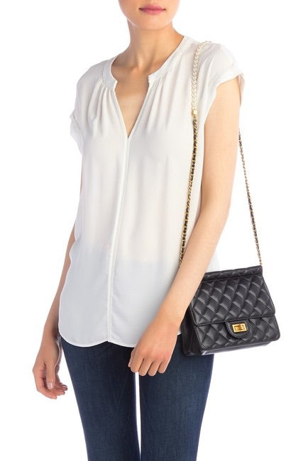 Faux Pearl Embellished Quilted Lambskin Crossbody Bag