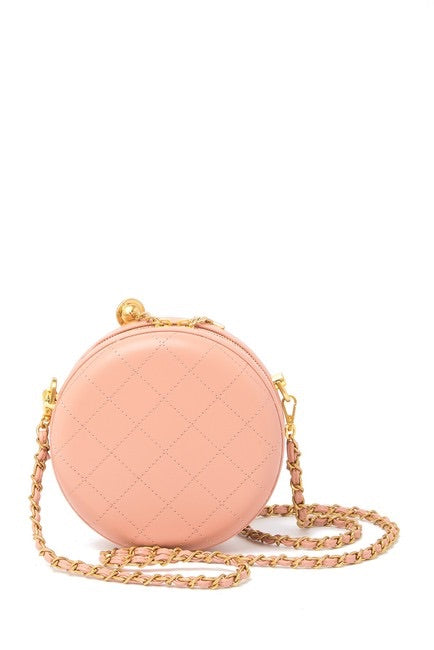 Two-Tone Round Quilted Leather Crossbody Bag