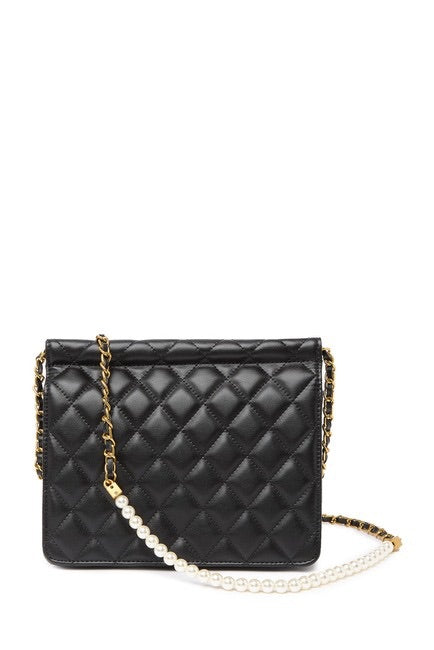 Faux Pearl Embellished Quilted Lambskin Crossbody Bag