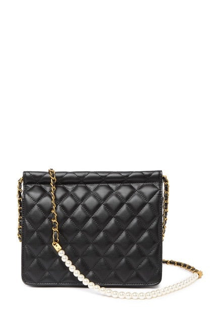 Faux Pearl Strap Twist Lock Quilted Crossbody Bag