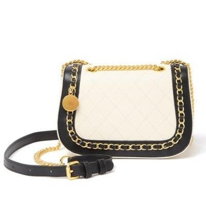 Two-Tone Quilted Leather Chain Trimmed Crossbody Bag