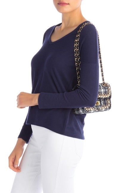 Leather Chain Trimmed Tweed Shoulder Bag