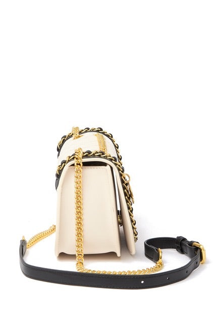 Two-Tone Quilted Leather Chain Trimmed Crossbody Bag